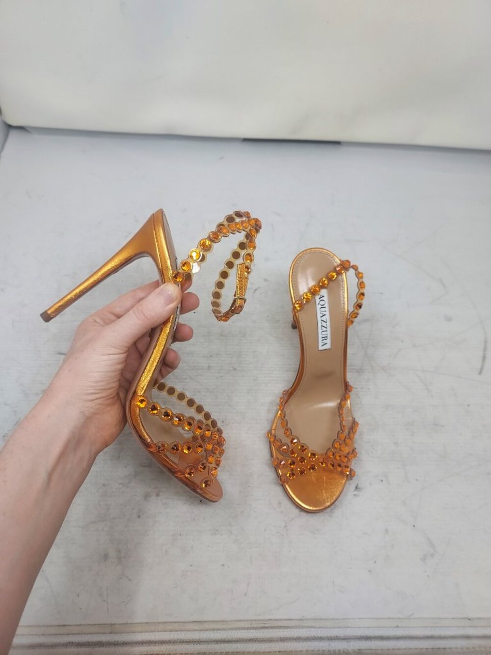 Aquazzura Tequila Crystal Jewel Orange Heel Sandal